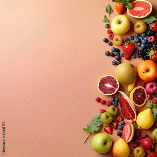 Different types of fruit on a colourful canvas