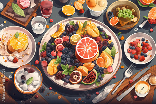 illustration of a beautifully arranged gourmet meal, generative AI