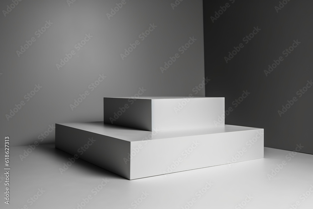 White podium product display background. Monochrome advertising template.  Ai generated
