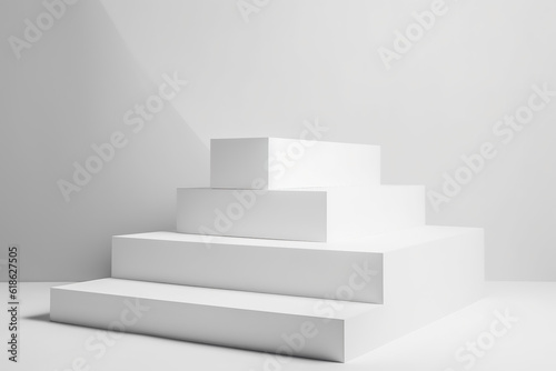 Presentation white podium 3d abstract background, empty backdrop pedestal. Ai generated © Artem81
