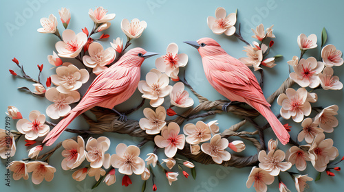 origami dogwood trees with hummingbirds flittering around photo