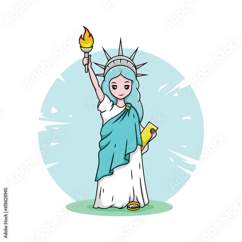 The statue of liberty character cartoon. Cute girl mascot. Vector illustration.