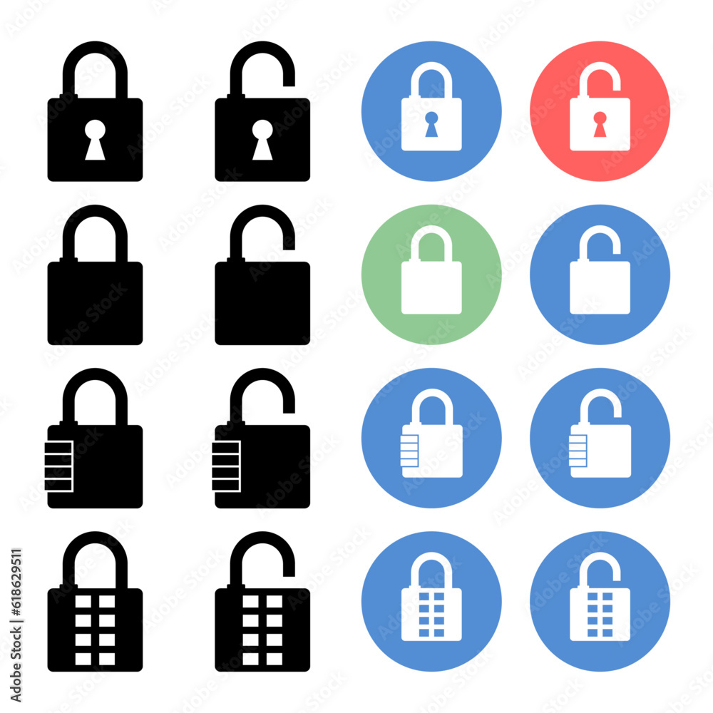 Vector Lock Icons Closed And Open Collection Vector Lock Icons Closed And Open Collection