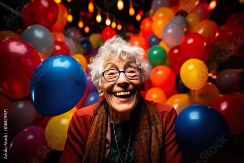 Elderly smiling person enjoys her life. Generative Ai