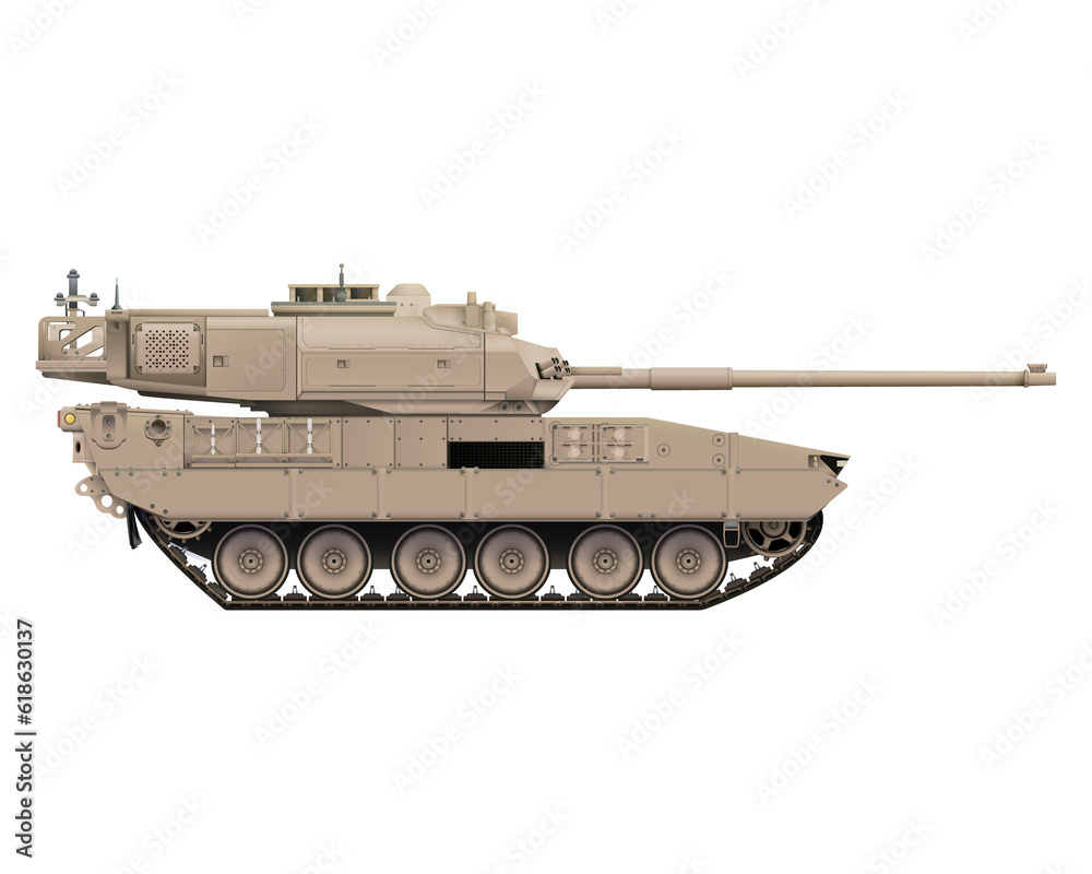 Main battle tank in realistic style. Armored fighting vehicle. Special combat military transport. Detailed colorful PNG illustration . Main battle tank in realistic style. Armored fighting vehicle. Special combat military transport. Detailed colorful PNG illustration .