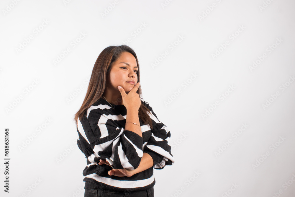 photograph of pensive latin woman. Concept of people and emotions. photograph of pensive latin woman. Concept of people and emotions.