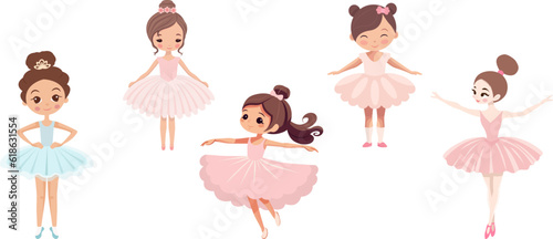 Leinwand Poster Cartoon ballerina princesses, cute girls dancers characters