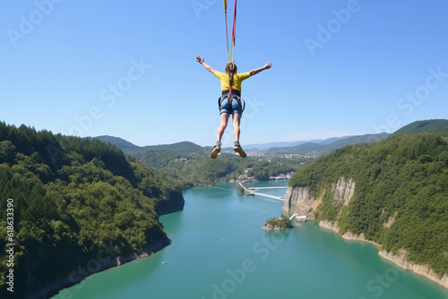 Bungee Jumping, Harnessing Fear, Embracing Thrills: Bungee Jumping Showcase, Generative AI photo