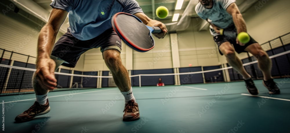 custom made wallpaper toronto digitalIntense pickleball match captured from a low-angle perspective