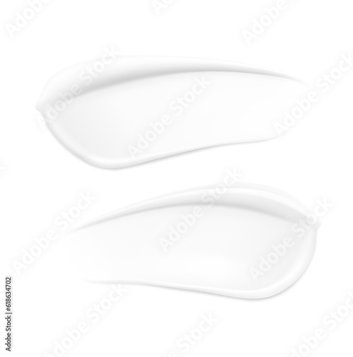 Matt and glossy realistic smears of cream mockup. Vector illustration on transparent background. Ready for your design. Easily presents your product. EPS10.