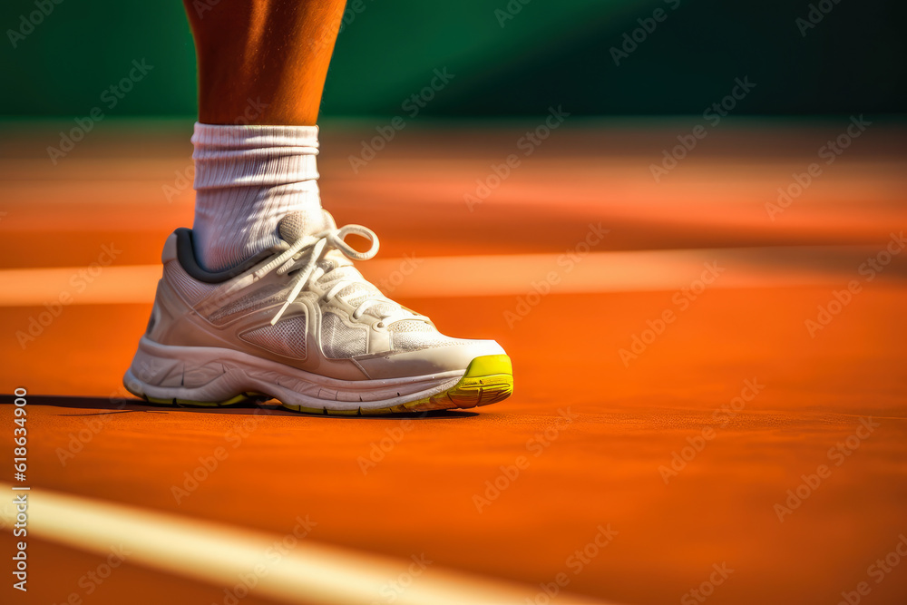 A tennis player’s feet in motion, demonstrating agility and quickness on the court A tennis player’s feet in motion, demonstrating agility and quickness on the court