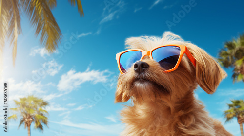 dog wearing sunglasses against blue sky in summer, created with, © ART-PHOTOS