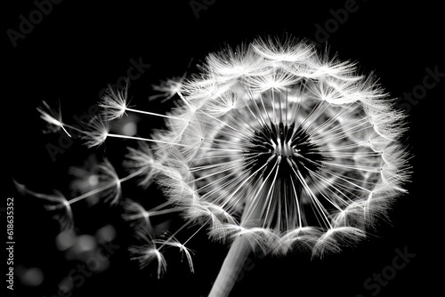 stock photo of Dandelion Taraxacum seeds black and white photography Generated AI