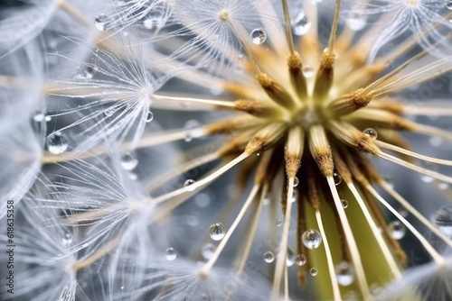 stock photo of Dandelion Taraxacum seeds extreme close photography Generated AI
