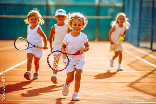 Children learning tennis, symbolizing the beginnings of a lifelong passion for sport