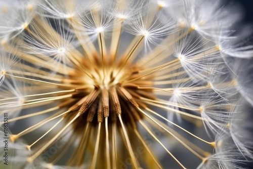 stock photo of Dandelion Taraxacum seeds extreme close photography Generated AI