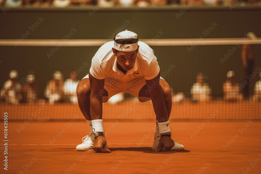 Fototapeta premium Tennis player stretching before a match, demonstrating the importance of preparation