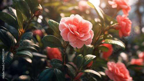 Obraz na plátně Japanese camellia created with Generative AI