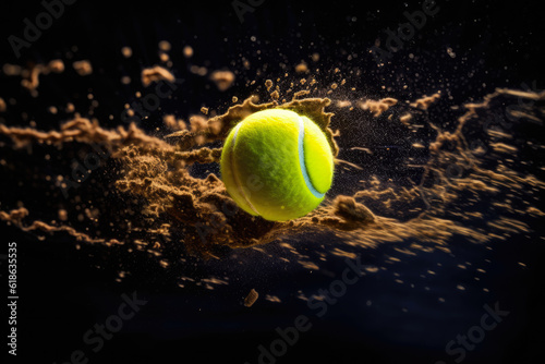 Dynamic shot of a tennis ball bouncing off the court, capturing the action and energy © aicandy