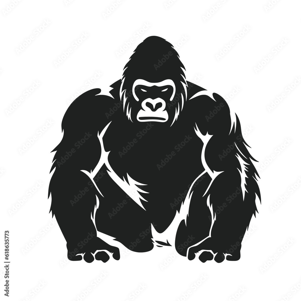 Black silhouette of a gorilla on white background. Black silhouette of a gorilla on white background.