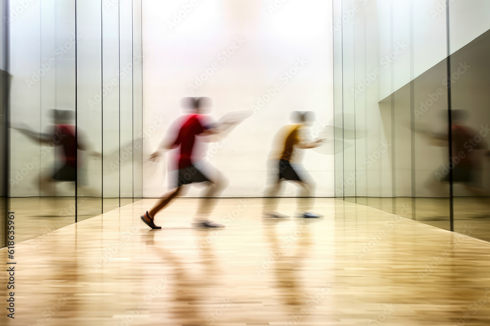 Fototapeta premium An abstract, blurred image of a fast-paced racquetball match, conveying the sense of speed and dynamics