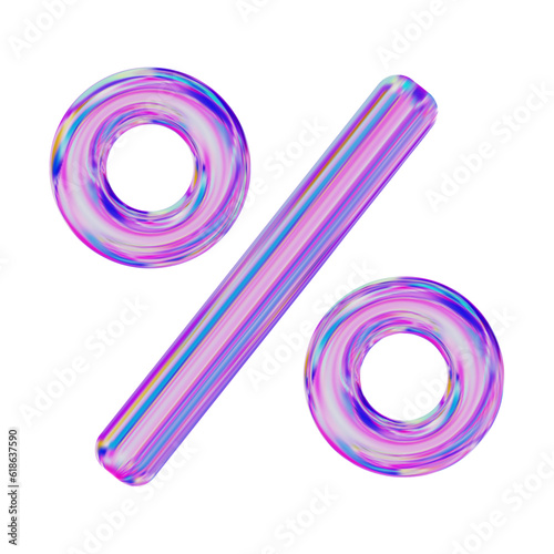 3d neon sign percent discount on isolated background. Voucher gift. Stock vector illustration..