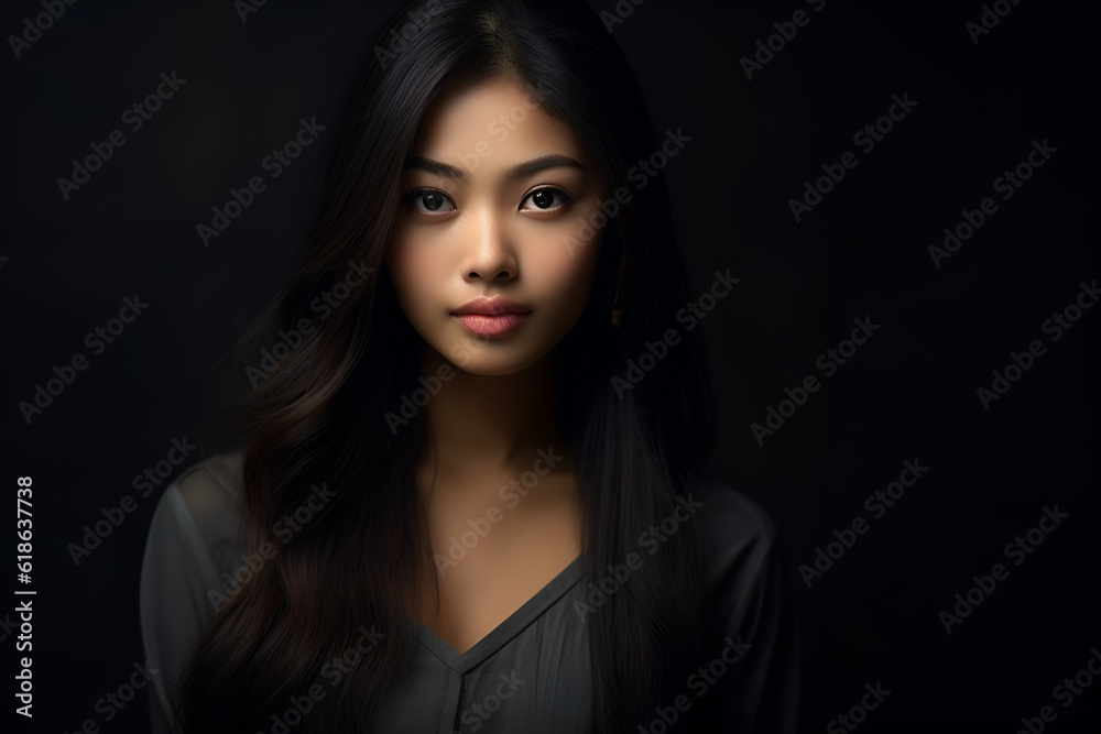 Generative ai portrait of beautiful asian woman on different color background
