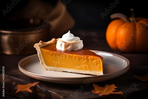 A slice of pumpkin pie  fall autumn menu photo