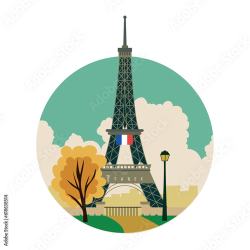 Isolated autumn seasonal view of Paris with eiffel tower landmark Vector