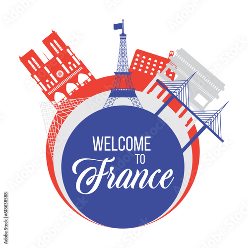 Group of silhouettes of famous french landmarks Vector