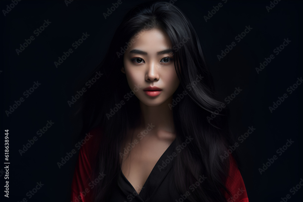 Generative ai portrait of beautiful asian woman on different color background