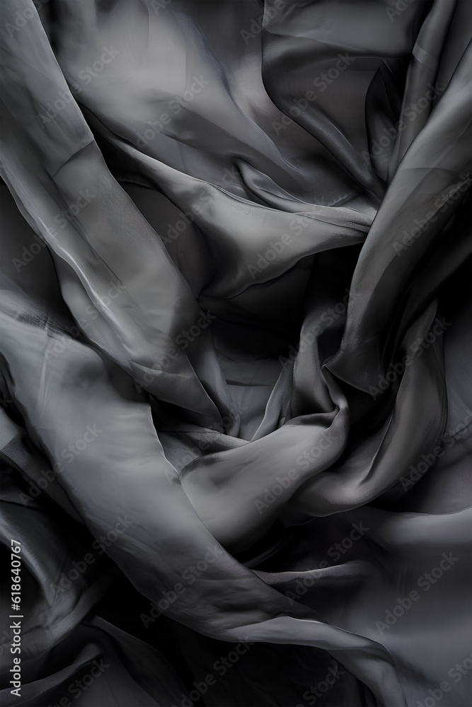 Obraz premium black silk, transparent fabric, monochrome chaos. Ai generative art