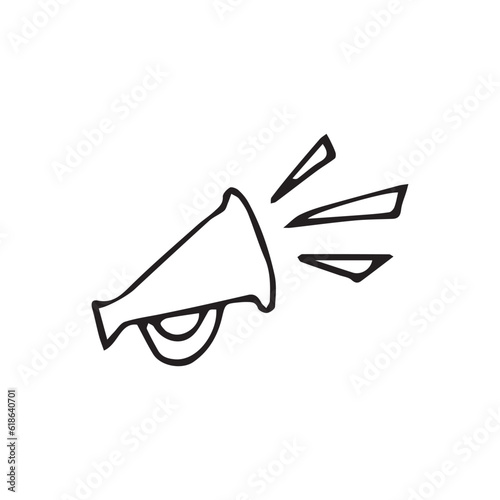 the loudspeaker. microphone. leader. to say. to express. speak. to tell. to hear. vector illustration. doodle. black color. on a white background.
