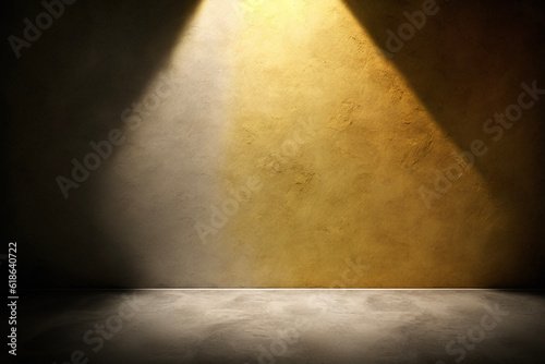 Minimal Empty Beige Room with Textured Venetian Plaster Wall and Light Shining Through a Window Background for Product Presentation
