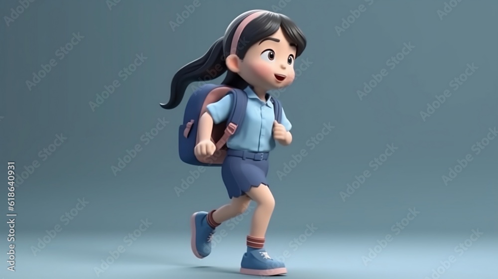 Cute child girl with backpack. Generative AI Cute child girl with backpack. Generative AI