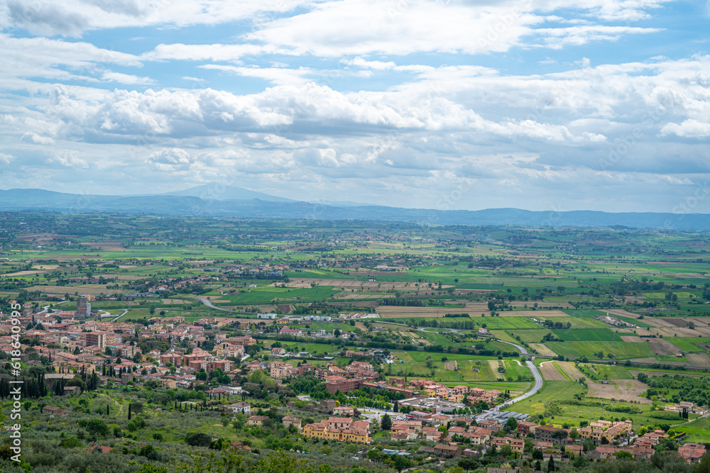 Scenic view of Tuscany in the hills of Cortona Italy