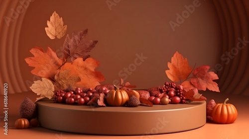 Podium autumn decoration background. Generative AI