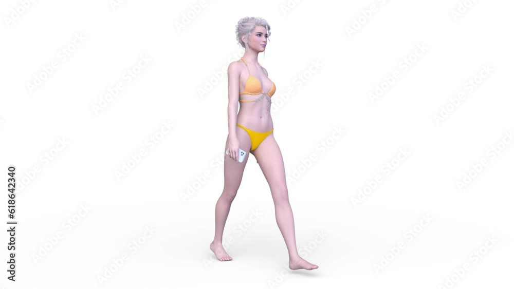 歩くビキニ姿の女性 歩くビキニ姿の女性