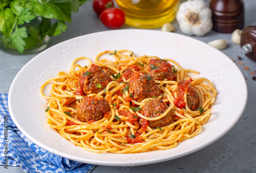 Spaghetti with meatballs and tomato sauce  Italian pasta