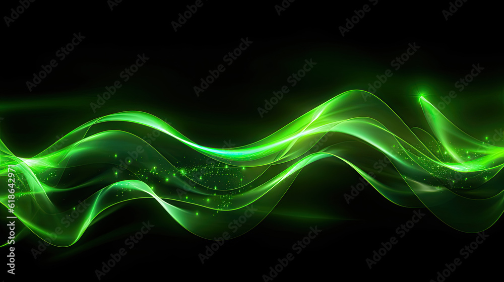 Neon green light waves with black background Neon green light waves with black background
