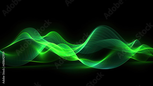 Neon green light waves with black background