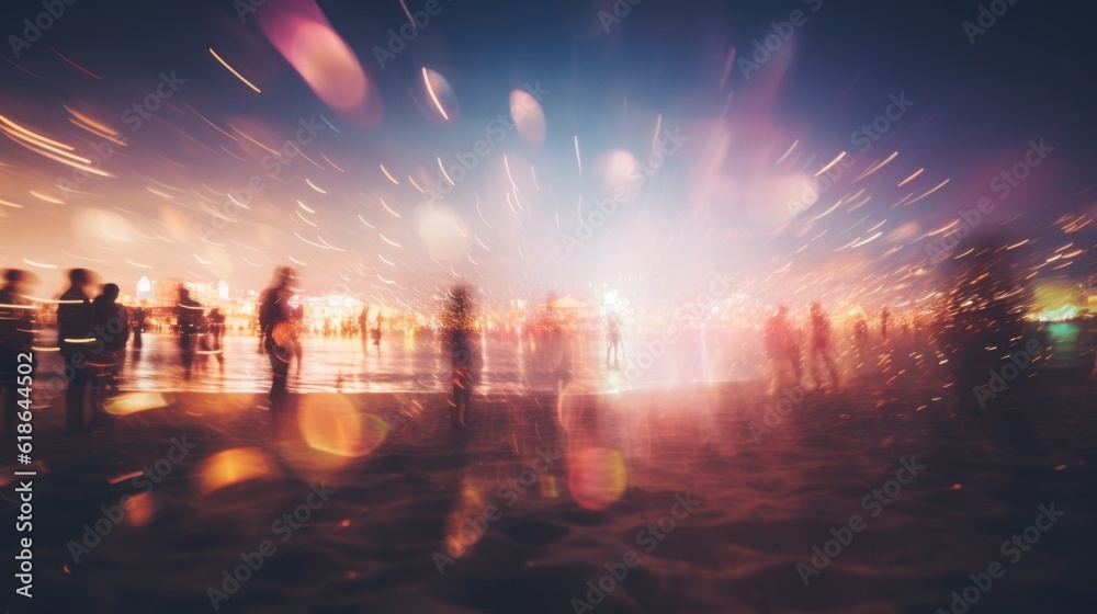 Blurred atmosphere of a beach party. Generative AI