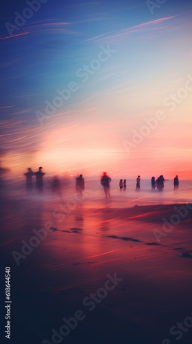 Blurred atmosphere of a beach party. Generative AI © BraveSpirit
