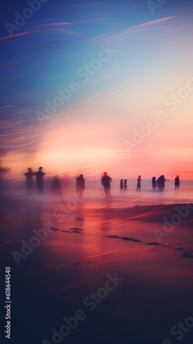 Blurred atmosphere of a beach party. Generative AI