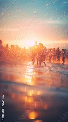 Blurred atmosphere of a beach party. Generative AI