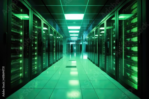 stock photo of empty inside server room with many monitor photography Generated AI