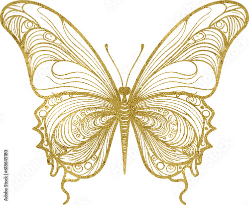 Fotografia Gold Glitter Butterfly Drawing