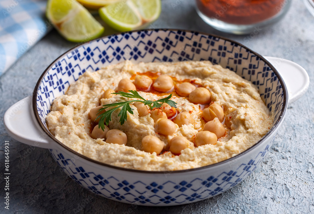 Hummus, chickpea on plate, traditional delicious Turkish food (Turkish name; Humus) Hummus, chickpea on plate, traditional delicious Turkish food (Turkish name; Humus)