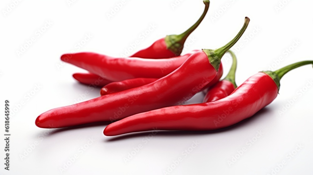 Red chilli hot pepper on the white background. Created with Generative AI technology. Red chilli hot pepper on the white background. Created with Generative AI technology.