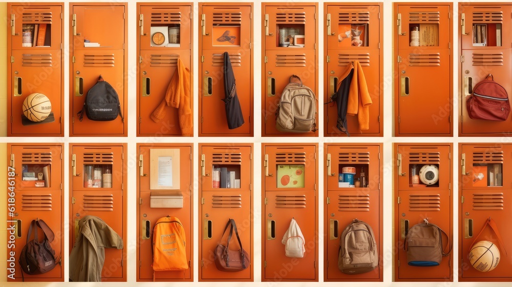 back to school day lockers with backpacks of all students while they